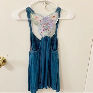 Free People Embroidered India blue Tank Top X-small